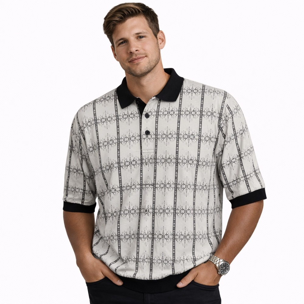 Santa Fe Express Members Only White/Black Short‎ Sleeve Button Golf Shirt Men XL